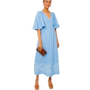 Tuckernuck Chambray Britton Midi Embroidered Flowers Dress Size Large